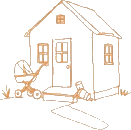 Illustration of a house with a stroller