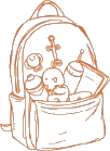 Illustration of a backpack packed with baby essentials